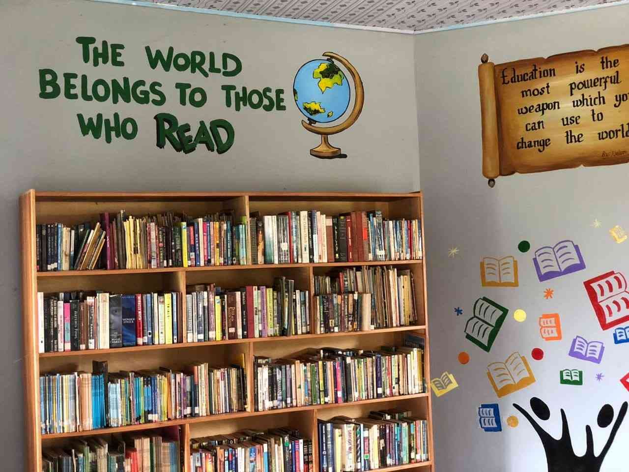 Bookshelves filled with books at the Asuodei library