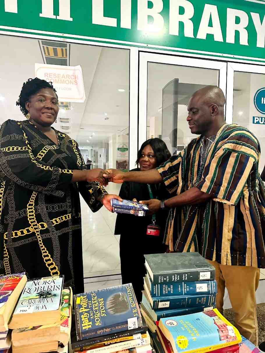 Bookshelves with donated books at KNUST library